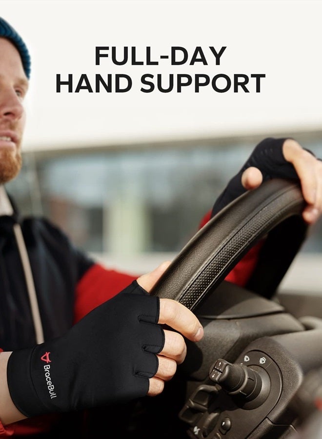 KMEIVOL BraceBull Arthritis Gloves (2 Count), Copper Infused Fingerless Compression Gloves for Hand Pain, Carpal Tunnel, RSI, Rheumatoid, Tendonitis, and Relieve Muscle Pain for Women & Men (M, Black) - Image 5
