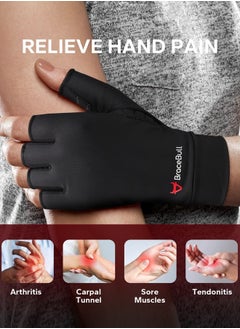 KMEIVOL BraceBull Arthritis Gloves (2 Count), Copper Infused Fingerless Compression Gloves for Hand Pain, Carpal Tunnel, RSI, Rheumatoid, Tendonitis, and Relieve Muscle Pain for Women & Men (M, Black)  - Image 2
