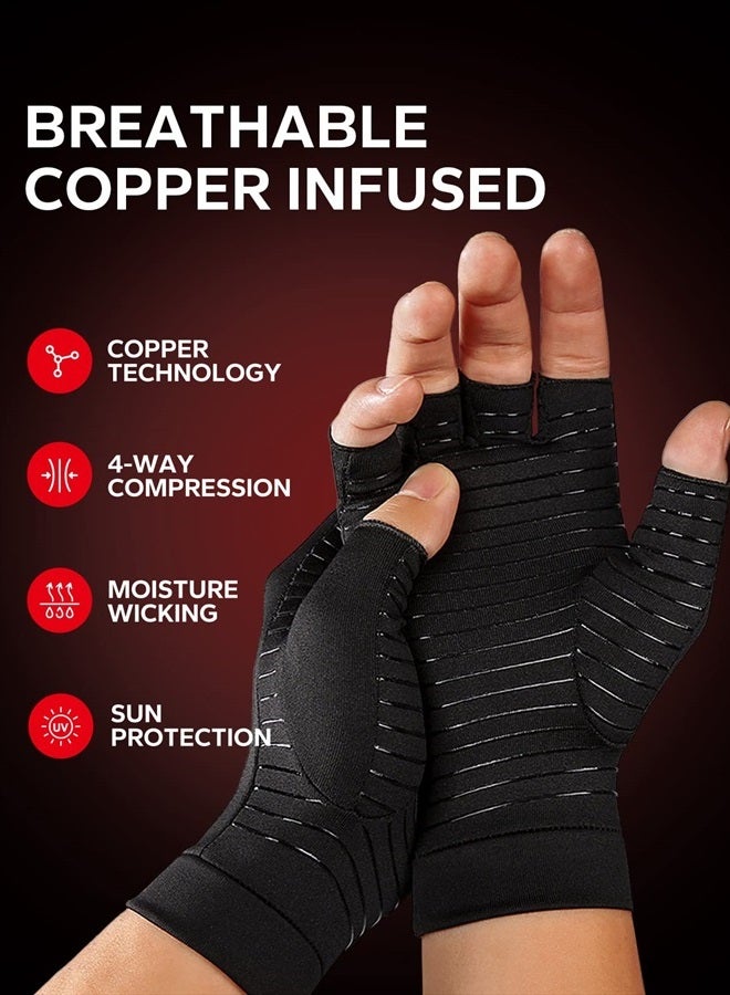 KMEIVOL BraceBull Arthritis Gloves (2 Count), Copper Infused Fingerless Compression Gloves for Hand Pain, Carpal Tunnel, RSI, Rheumatoid, Tendonitis, and Relieve Muscle Pain for Women & Men (M, Black) - Image 3