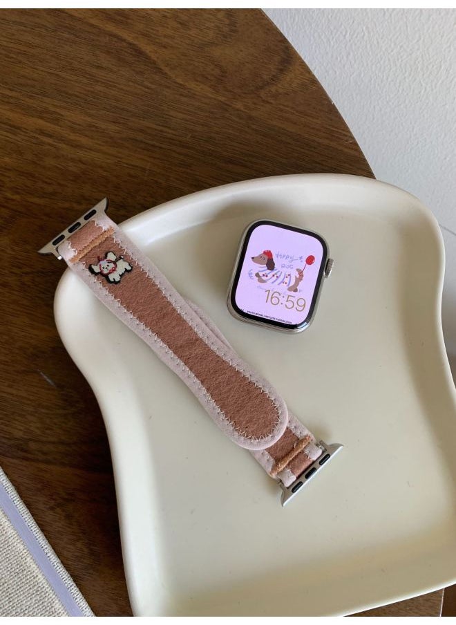 Generic For Apple Cartoon Hook And Loop Watch With For Apple Watchs10/9/8/SE/7/6/5/4/3/21-Color:38/40/41/42mm Light Khaki  - Image 1