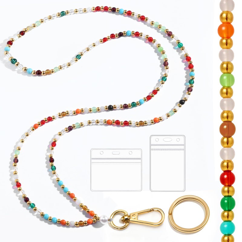 Toykee Lanyards for Id Badges and Keys for Women Teacher - Colorful Beaded Card Holders Necklace Breakaway Lanyard with Holder for Name Tag Cruise Ship Students Employees Office Worker - Image 1