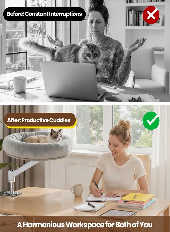 tomxcute سرير مكتب للقطط من تومكسكيوت - دوران 360 درجة وإمكانية تعديل الارتفاع، يتحمل وزنًا يصل إلى 20 كيلوغرامًا، مكان مثالي لقطتك الأليفة، سرير مكتب قابل للإزالة والغسل مع قاعدة خشبية - Image 2