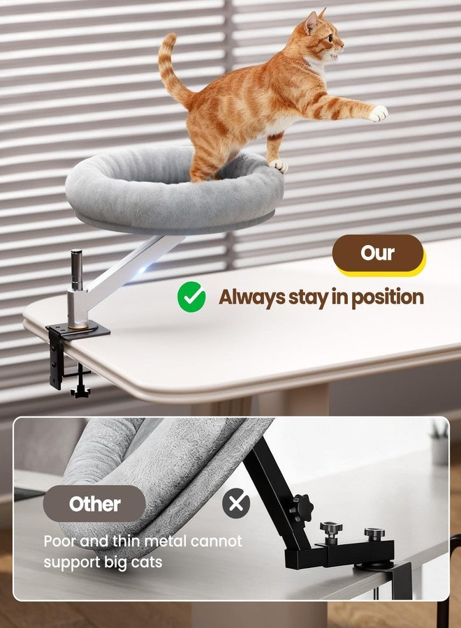 tomxcute سرير مكتب للقطط من تومكسكيوت - دوران 360 درجة وإمكانية تعديل الارتفاع، يتحمل وزنًا يصل إلى 20 كيلوغرامًا، مكان مثالي لقطتك الأليفة، سرير مكتب قابل للإزالة والغسل مع قاعدة خشبية - Image 3