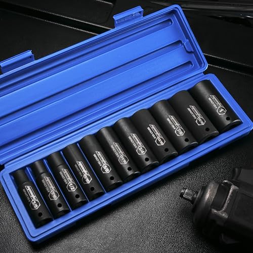 EPAuto 1/2-Inch Drive SAE Deep Impact Socket Set, Cr-V, 6 Points, 11 Sockets - Image 4