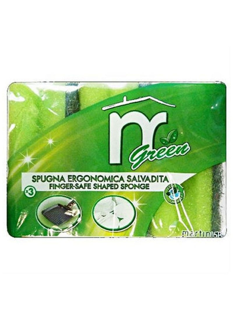 MARTINI Mgreen Finger Safe Shaped Sponge Green 3 Pcs 