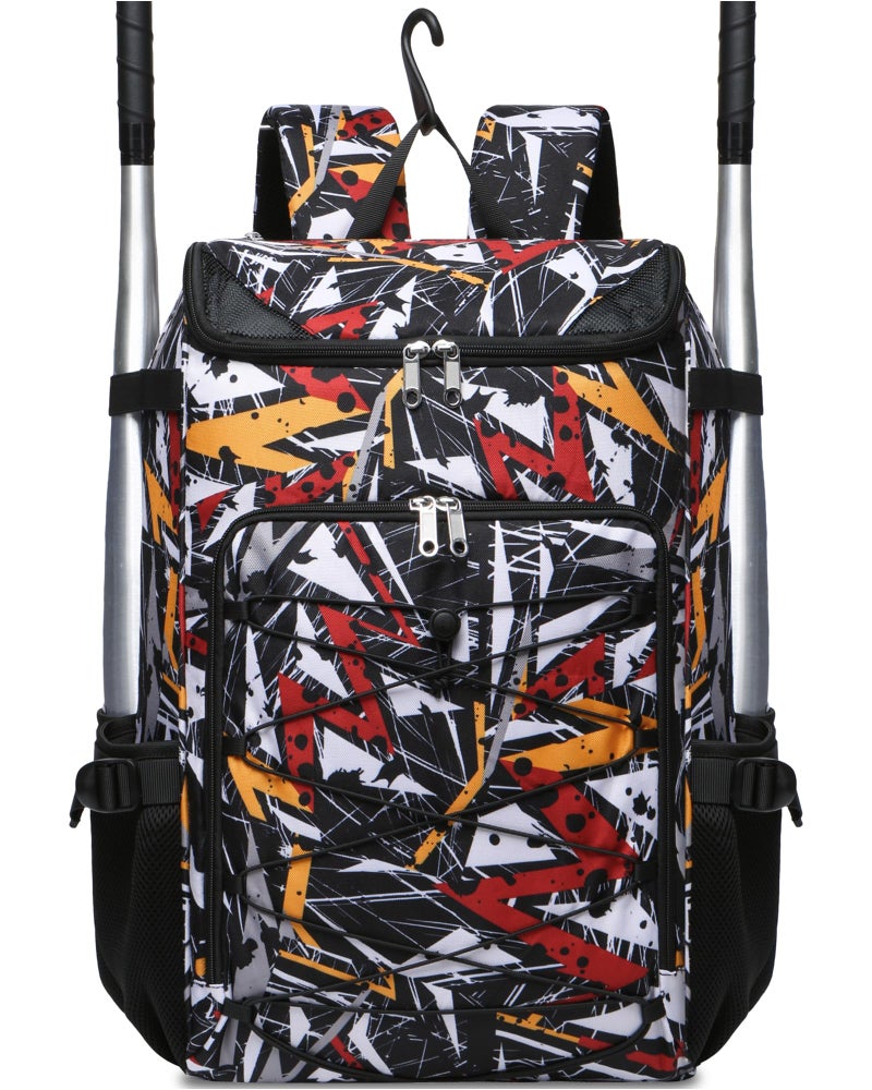 FOKDUVB Baseball Softball Gear Bag Backpack for Boys Girls Ages 812 1214 Large Kids Youth Bat Bag with Ventilated Shoe Compartment Baseball Softball Players Stuff Supplies BlackYellow Geometric - Image 2