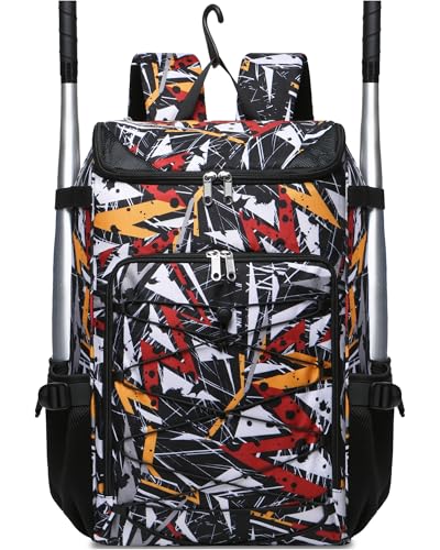 FOKDUVB Baseball Softball Gear Bag Backpack for Boys Girls Ages 812 1214 Large Kids Youth Bat Bag with Ventilated Shoe Compartment Baseball Softball Players Stuff Supplies BlackYellow Geometric - Image 1