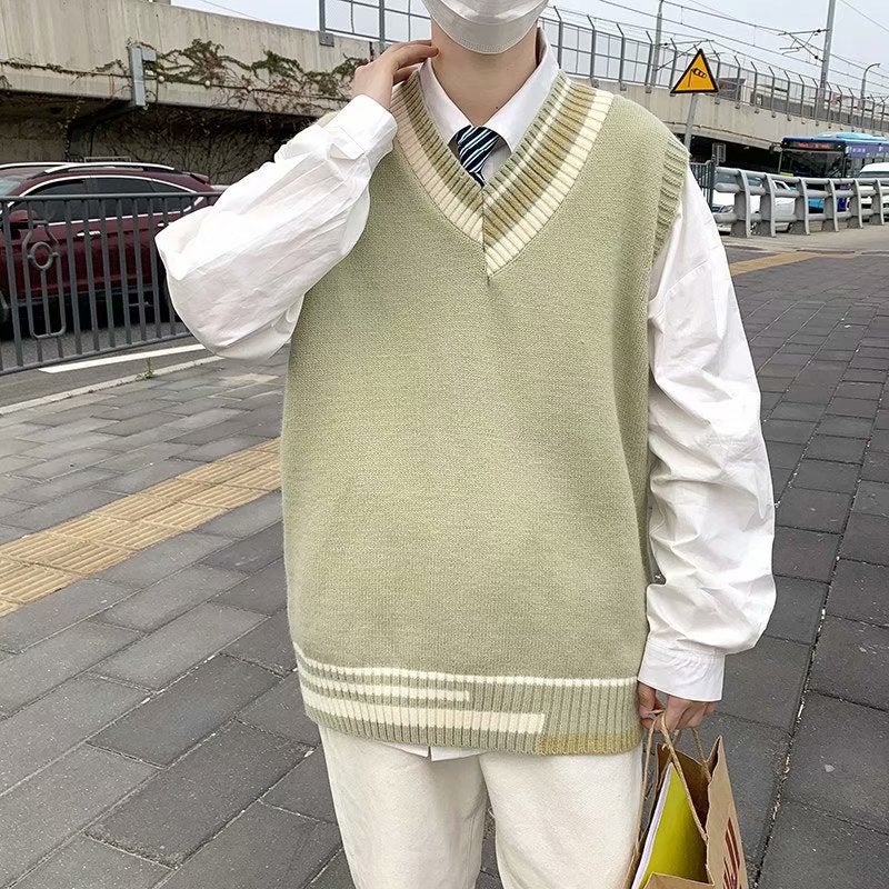 Cross-border Sweater Vest Mens Korean Style ins Fashionable V-neck Pullover Sweater Spring and Autumn All-match Handsome Vest Knitted Sweater Gray B02  - Image 5