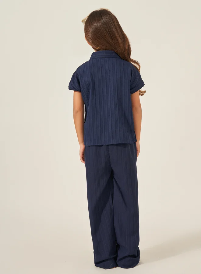 Styli Styli Textured Spread Collar Shirt and Trousers Set