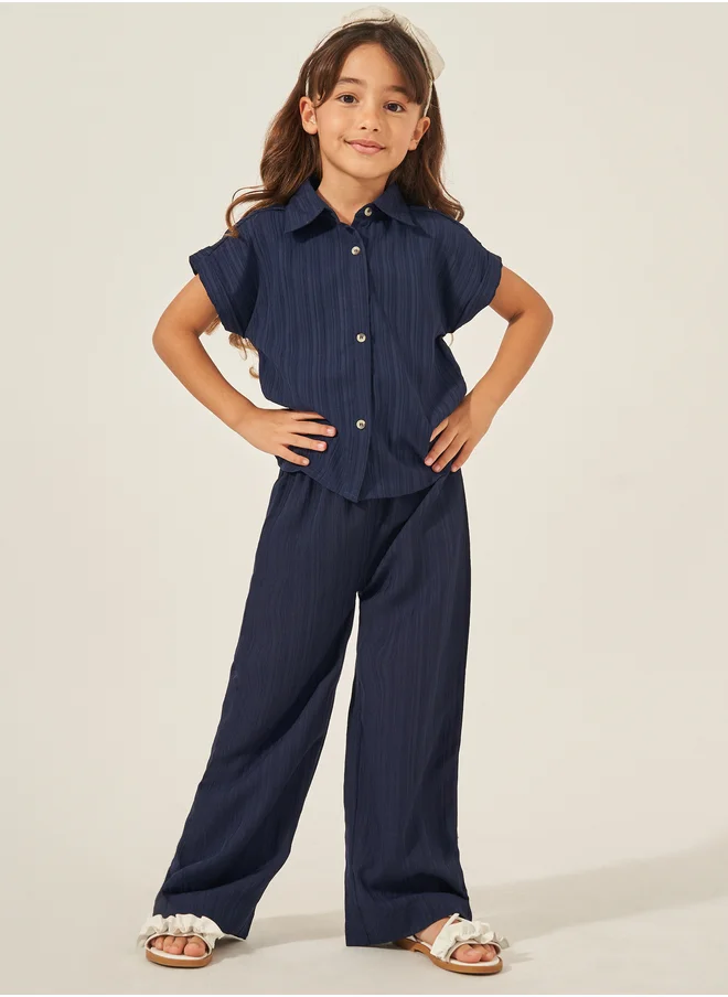 ستايلي Styli Textured Spread Collar Shirt and Trousers Set