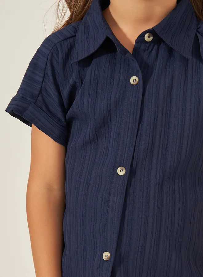 Styli Styli Textured Spread Collar Shirt and Trousers Set