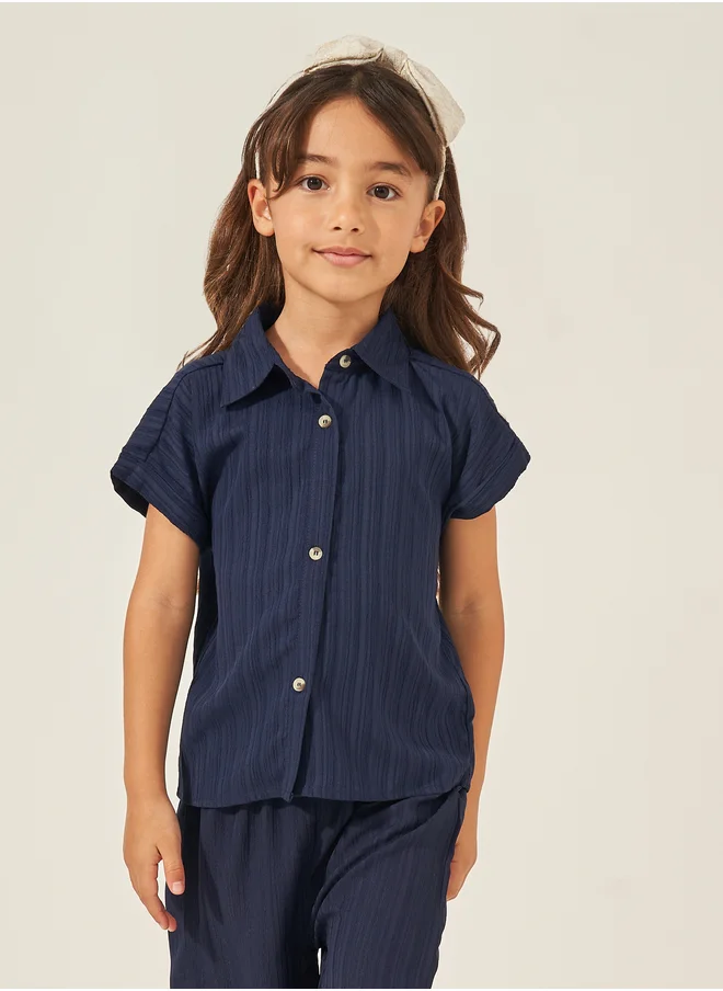 ستايلي Styli Textured Spread Collar Shirt and Trousers Set