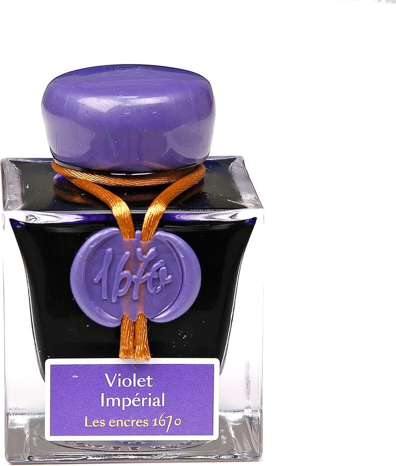 Jacques Herbin 15076JT - One Bottle of Gold Glitter Ink for Fountain Pen, Rollerball, Glass Nib and Nib Holder 50 ml, Imperial Purple - Image 1
