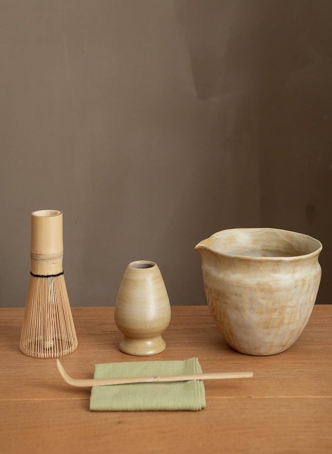 WUSEI 6-pcs Japanese Matcha Whisk Set with Handmade Wabi-Sabi Ceramic Bowl(Chawan),Bamboo Chasen, Whisk Holder, Scoop, Sifter & Tea Towel,Matcha Ceremony Kit,(Sandstone Reactive Glaze) - Image 1
