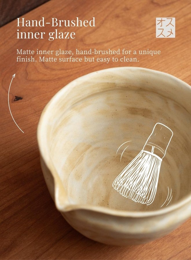 WUSEI 6-pcs Japanese Matcha Whisk Set with Handmade Wabi-Sabi Ceramic Bowl(Chawan),Bamboo Chasen, Whisk Holder, Scoop, Sifter & Tea Towel,Matcha Ceremony Kit,(Sandstone Reactive Glaze) - Image 5
