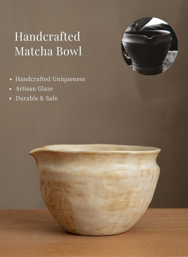 WUSEI 6-pcs Japanese Matcha Whisk Set with Handmade Wabi-Sabi Ceramic Bowl(Chawan),Bamboo Chasen, Whisk Holder, Scoop, Sifter & Tea Towel,Matcha Ceremony Kit,(Sandstone Reactive Glaze) - Image 3