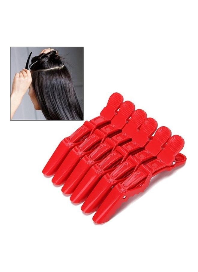 NIBEMINENT 6-Piece Non-Slip off Hair Salon Barber Shop Style Partition Special Clip Tool Red  - Image 1