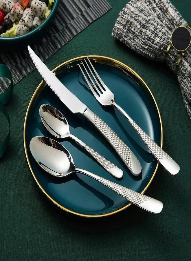 KitchEase 5-Piece French Style Silverware | Hammered Dessert Spoon Set | Premium 18/10 Stainless Steel Flatware | Elegant Cutlery for Home, Restaurants & Gifting (Sterling Silver) - Image 5