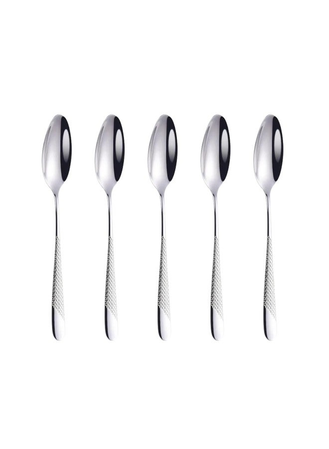 KitchEase 5-Piece French Style Silverware | Hammered Dessert Spoon Set | Premium 18/10 Stainless Steel Flatware | Elegant Cutlery for Home, Restaurants & Gifting (Sterling Silver) - Image 1