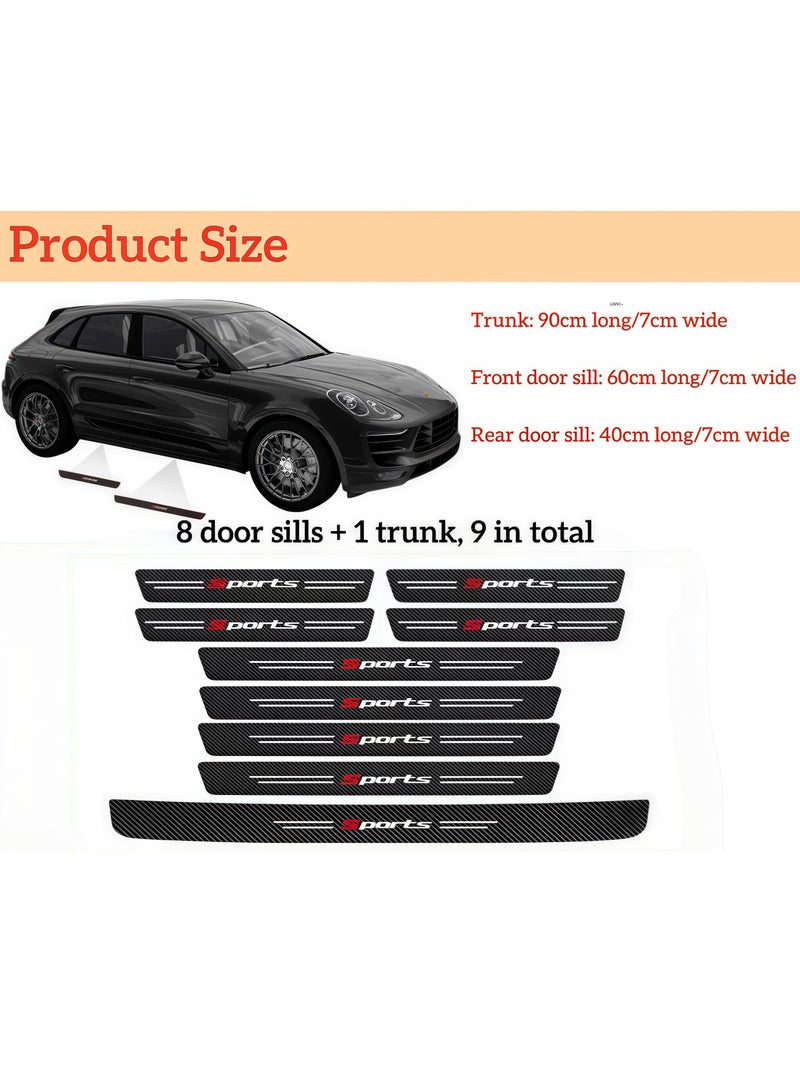 Car door edge protection strip, anti-scratch protection strip, threshold protection strip, bumper protection strip, 5D carbon fiber body film, car self-adhesive anti-collision film, suitable for sedans, car protection, car decoration, door edges, front and rear bumpers, threshold protection strips, car anti-collision strips, suitable for most models, 8 thresholds and 1 trunk, a total of 9 strips (black) - Image 2