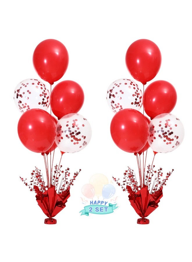 سوبرومو طقم من قطعتين مركزيتين من البالونات الحمراء للطاولات، مجموعة حامل بالونات حمراء لحفلات أعياد الميلاد وحفلات استقبال المولود وعيد الميلاد المجيد وعيد الحب وحفلات الزفاف وحفلات التخرج وكعكة تزيين سطح الطاولة - Image 1