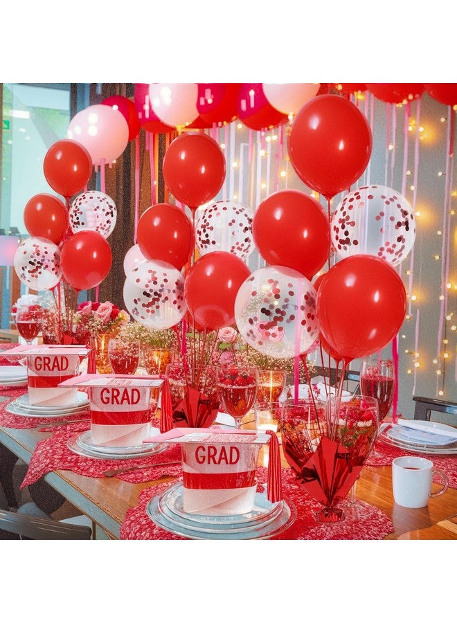 سوبرومو طقم من قطعتين مركزيتين من البالونات الحمراء للطاولات، مجموعة حامل بالونات حمراء لحفلات أعياد الميلاد وحفلات استقبال المولود وعيد الميلاد المجيد وعيد الحب وحفلات الزفاف وحفلات التخرج وكعكة تزيين سطح الطاولة - Image 2