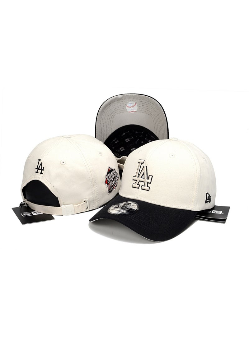 NEW ERA Los Angeles Dodgers New Era 39THIRTY Cream and Black Adjustable MLB Baseball Cap with 1999 NLDS Patch