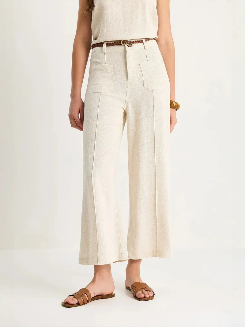 LUCCI High Waist Wide Leg Ankle-Length Pants with Belt