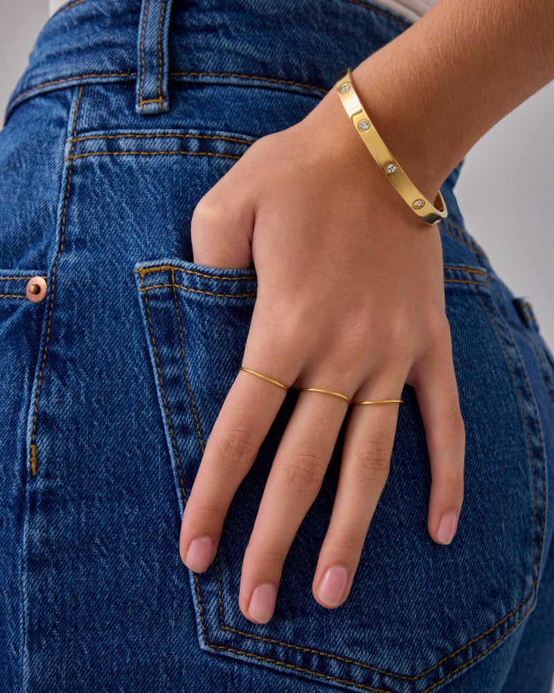 PAVOI 14K Yellow Gold Plated 2 Ring Set for Women | Stackable Thin Rings Set | Size 8 - Image 4
