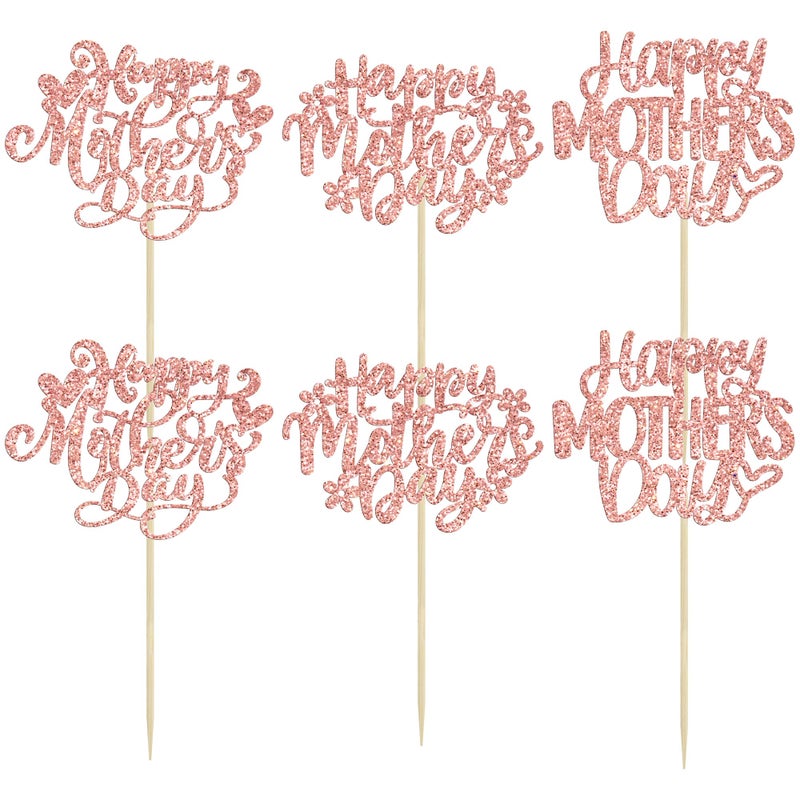 Ephlyn 24Pcs Happy Mothers Day Cupcake Toppers Mom Cupcake Picks Love Mum Cake Decoration Party Supplies for Mother's Day Party Decorations Supplies Rose Gold - Image 3