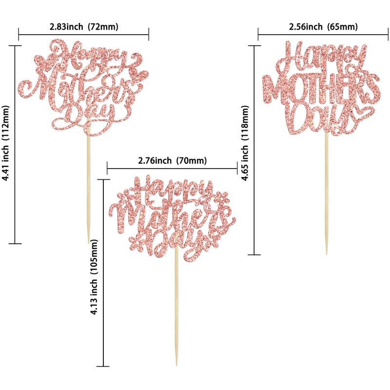 Ephlyn 24Pcs Happy Mothers Day Cupcake Toppers Mom Cupcake Picks Love Mum Cake Decoration Party Supplies for Mother's Day Party Decorations Supplies Rose Gold - Image 2