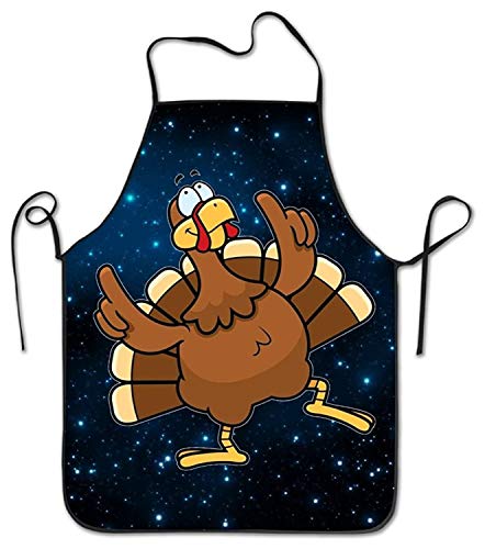 YISHOW Unisex Thanksgiving Funny Turkey Cooking Chef Kitchen Aprons with Adjustable Bib Black - Image 1