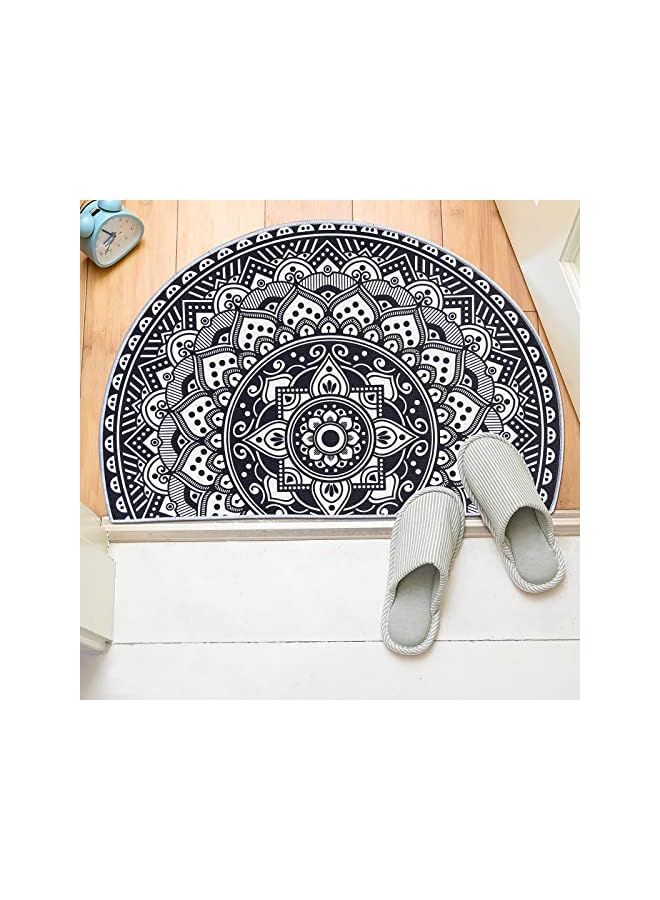 The Bros Home Half Round Door Mat Black and White Mandala Lotus Indoor Welcome Doormat Outdoor Carpet Entrance Rug Living Room Bedroom Entrance Mat Bohemian Morocco Mystic Mandala Style Rugs  - Image 4