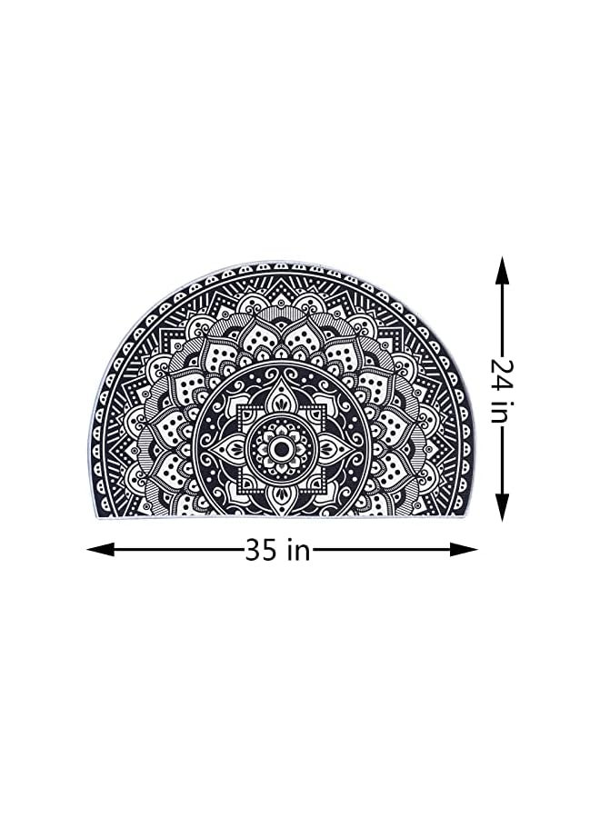 The Bros Home Half Round Door Mat Black and White Mandala Lotus Indoor Welcome Doormat Outdoor Carpet Entrance Rug Living Room Bedroom Entrance Mat Bohemian Morocco Mystic Mandala Style Rugs  - Image 2