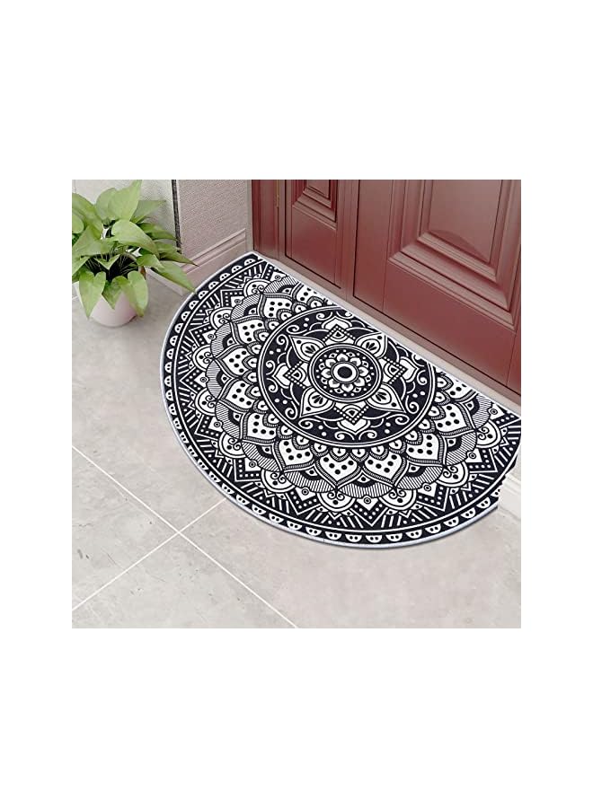 The Bros Home Half Round Door Mat Black and White Mandala Lotus Indoor Welcome Doormat Outdoor Carpet Entrance Rug Living Room Bedroom Entrance Mat Bohemian Morocco Mystic Mandala Style Rugs  - Image 3