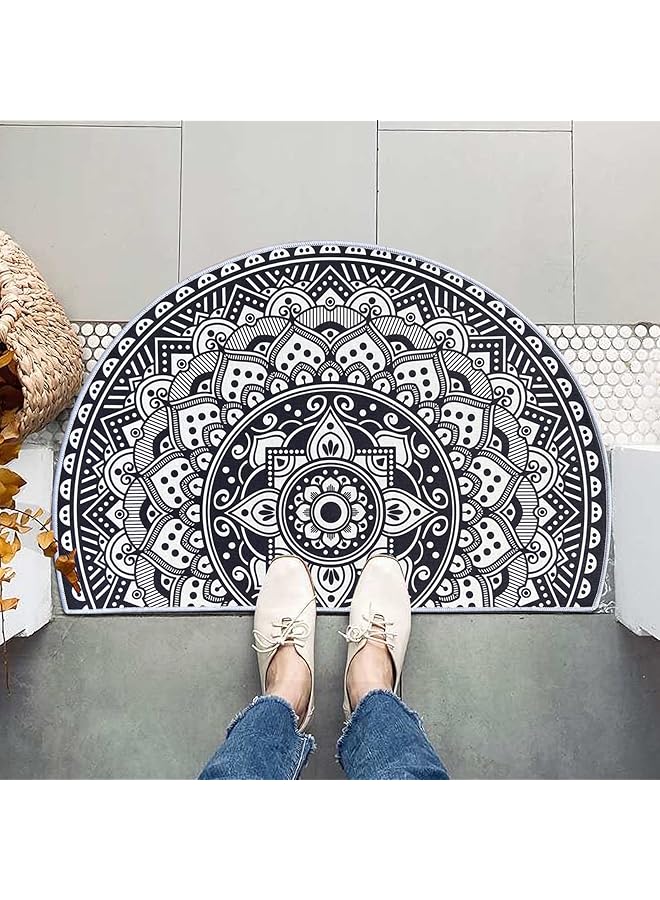 The Bros Home Half Round Door Mat Black and White Mandala Lotus Indoor Welcome Doormat Outdoor Carpet Entrance Rug Living Room Bedroom Entrance Mat Bohemian Morocco Mystic Mandala Style Rugs  - Image 1