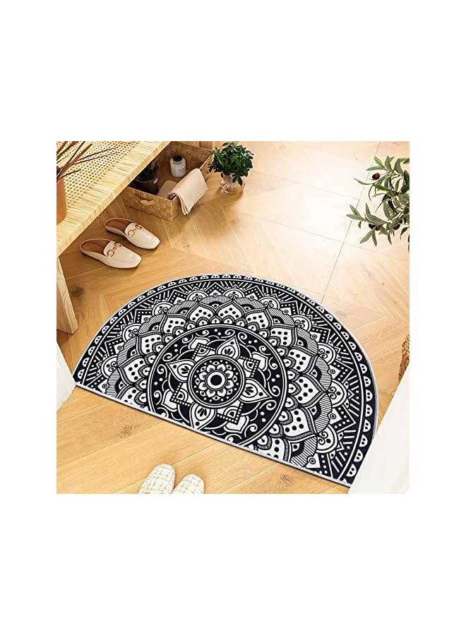 The Bros Home Half Round Door Mat Black and White Mandala Lotus Indoor Welcome Doormat Outdoor Carpet Entrance Rug Living Room Bedroom Entrance Mat Bohemian Morocco Mystic Mandala Style Rugs  - Image 5