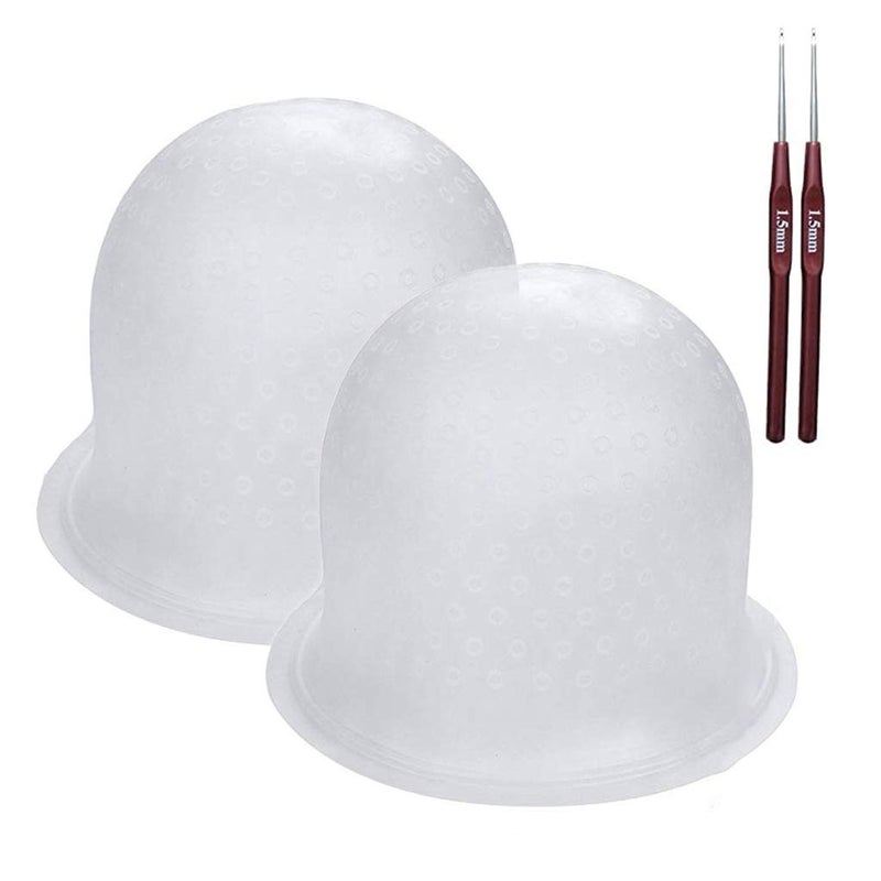 Beikalone Highlight Caps with Coloring Hair Hook 2 Packs, Frosting Coloring Cap, Professional Salon Silicone Hairdressing Tools - Image 1
