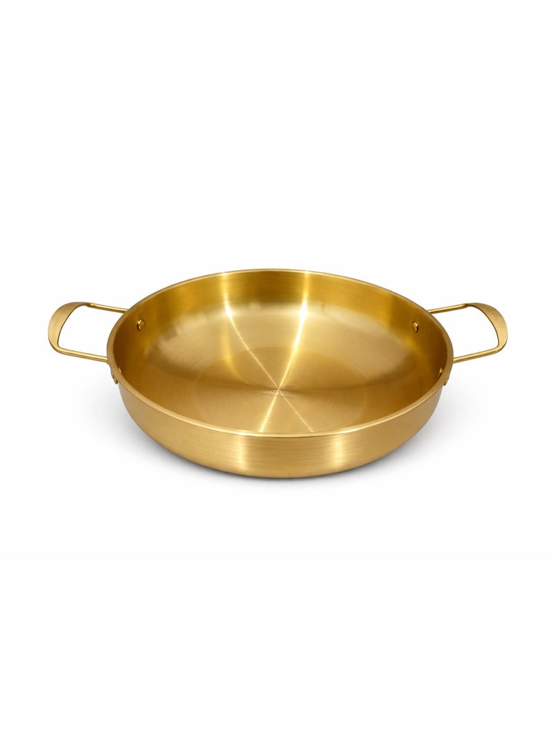 Premium Jumbo Family Size Metal Food Serving Bowl / Flat Cooking Pan with Double Handles - Gold - Image 1