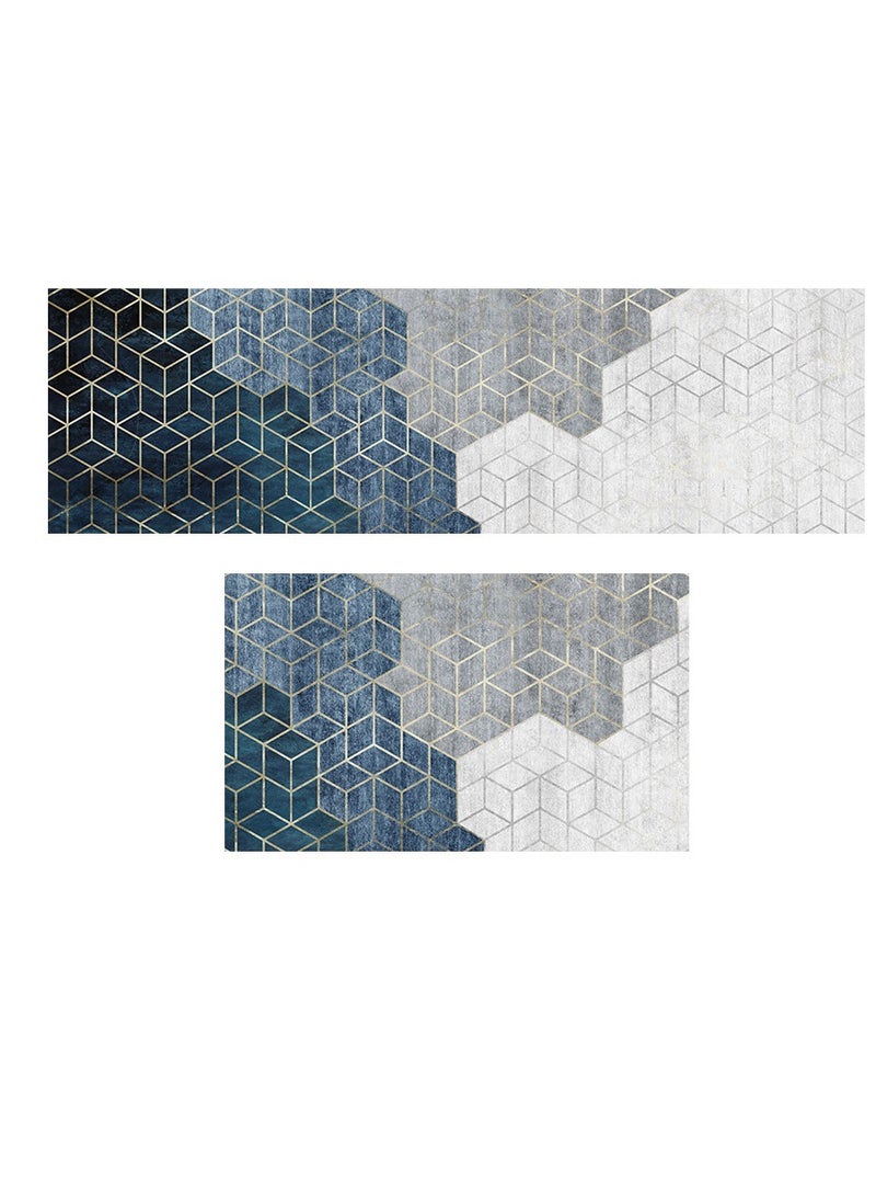 Y&D 2-Piece Non-Slip Floor Mats Geometry Pattern Super Absorbent Kitchen Rug Set  - Image 1