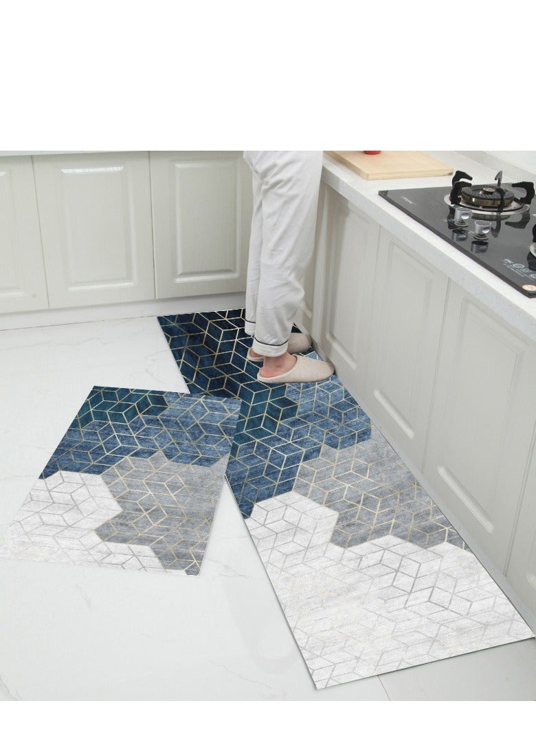 Y&D 2-Piece Non-Slip Floor Mats Geometry Pattern Super Absorbent Kitchen Rug Set  - Image 2