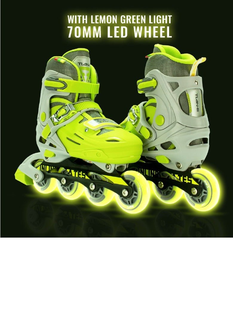OVERS Teenager Adjustable Inline Skates Shoes with Luminous Lights Complete Set with Helmet and Protective Gear - Image 1