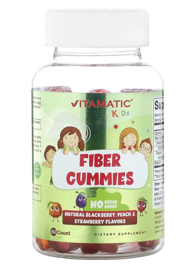 Vitamatic Kids Fiber Gummies Natural Blackberry Peach & Strawberry Flavors 60 Gummies