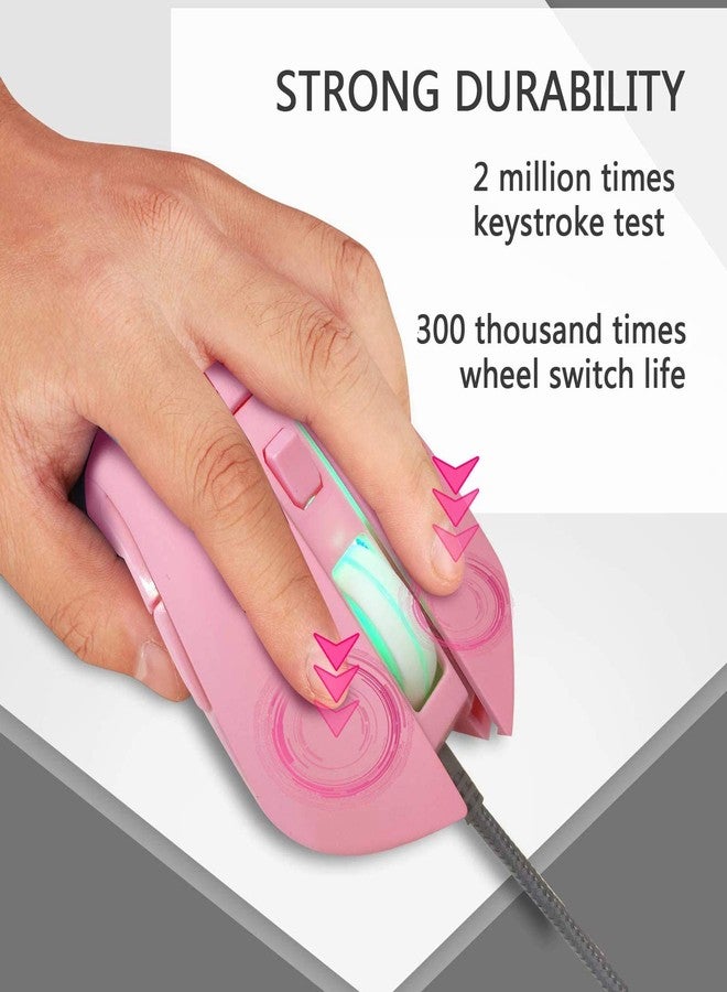 IULONEE USB Type C Wired Mouse,Silent Computer Mouse Optical Gaming Mice Ergonomic 7 LED Backlight 2400 DPI 6 Buttons for Office Home Windows PC,Laptop,Desktop,Notebook,MacBook(Type-C Pink) - Image 4