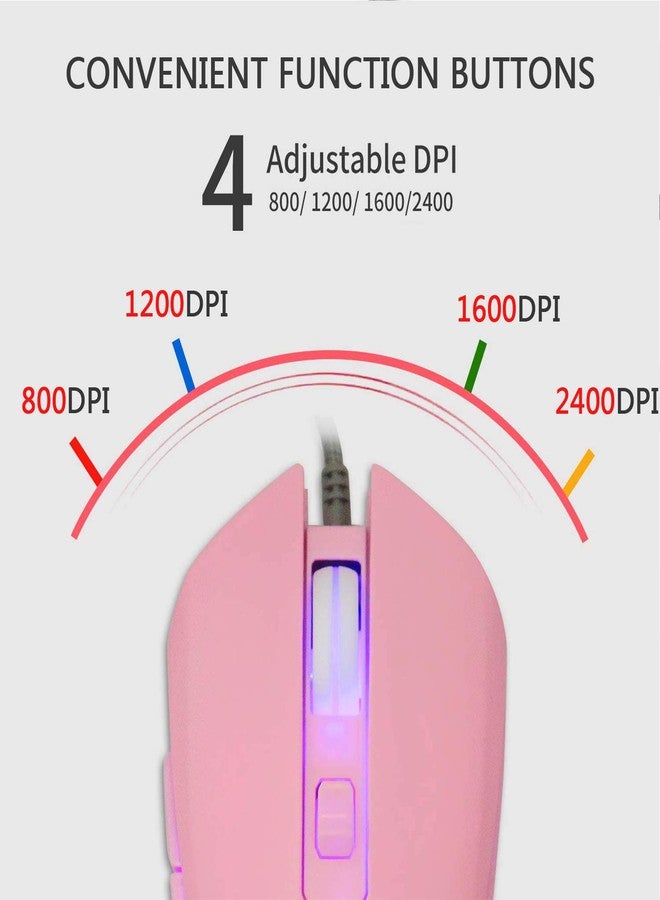 IULONEE USB Type C Wired Mouse,Silent Computer Mouse Optical Gaming Mice Ergonomic 7 LED Backlight 2400 DPI 6 Buttons for Office Home Windows PC,Laptop,Desktop,Notebook,MacBook(Type-C Pink) - Image 3