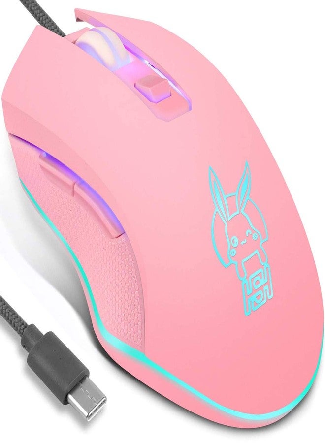 IULONEE USB Type C Wired Mouse,Silent Computer Mouse Optical Gaming Mice Ergonomic 7 LED Backlight 2400 DPI 6 Buttons for Office Home Windows PC,Laptop,Desktop,Notebook,MacBook(Type-C Pink) - Image 1