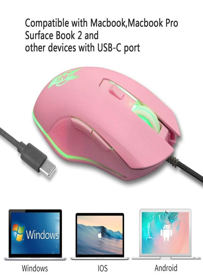 IULONEE USB Type C Wired Mouse,Silent Computer Mouse Optical Gaming Mice Ergonomic 7 LED Backlight 2400 DPI 6 Buttons for Office Home Windows PC,Laptop,Desktop,Notebook,MacBook(Type-C Pink) - Image 2