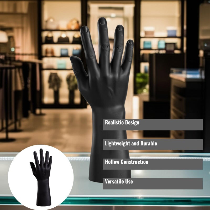 Realistic Right Hand Black Vinyl Male Hand Model For Watch Ring Display Glove Testing And Photography Props 30x12x6 Cm - Image 3
