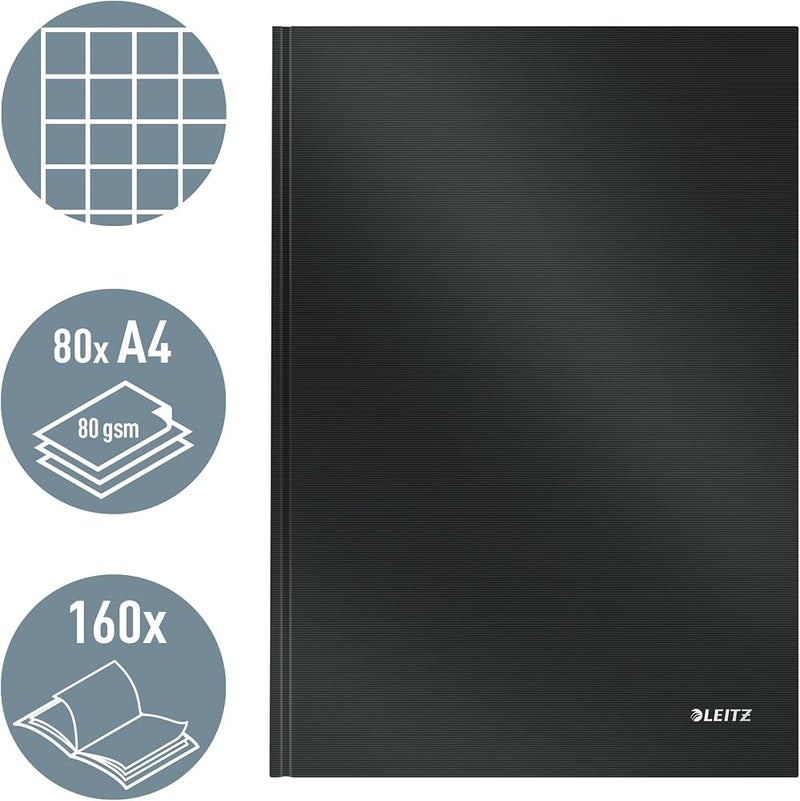 Leitz A4 Notebook 80 Sheets Hard Cover Squared Pages Solid Black 46640095 - Image 2