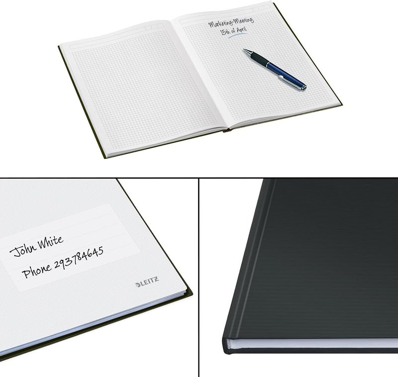Leitz A4 Notebook 80 Sheets Hard Cover Squared Pages Solid Black 46640095 - Image 3